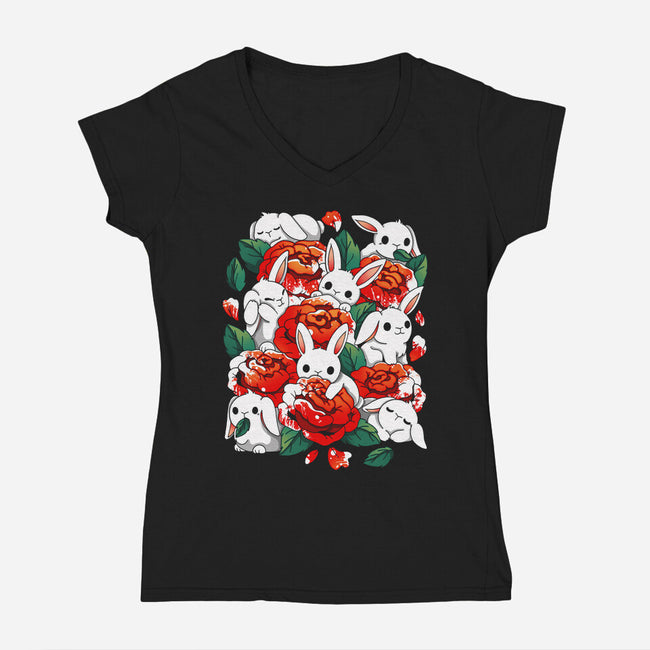 White Rabbit Rose-Womens-V-Neck-Tee-Vallina84