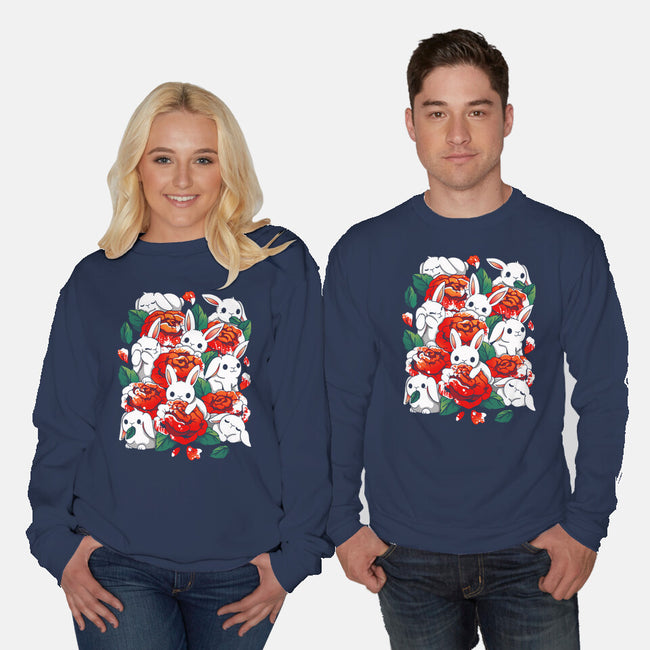 White Rabbit Rose-Unisex-Crew Neck-Sweatshirt-Vallina84