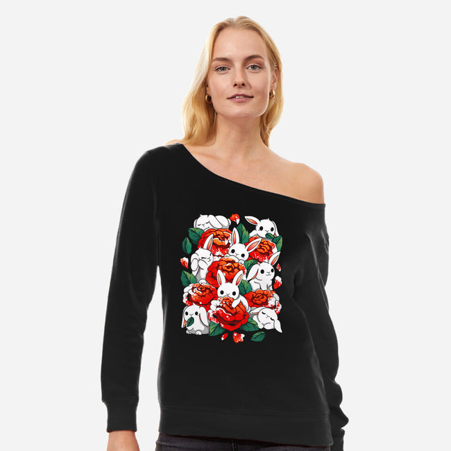 White Rabbit Rose-Womens-Off Shoulder-Sweatshirt-Vallina84