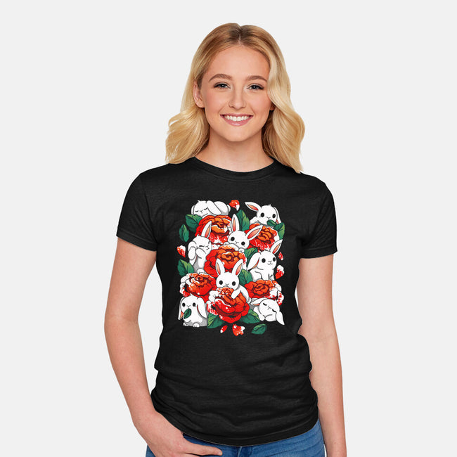 White Rabbit Rose-Womens-Fitted-Tee-Vallina84