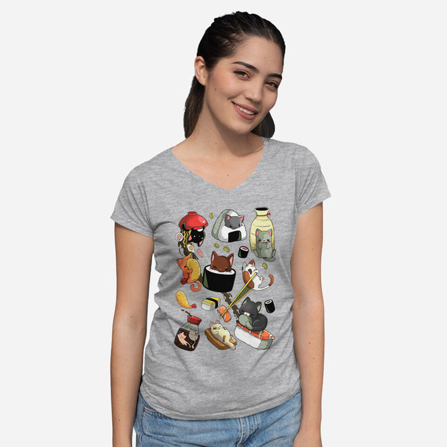 Sushi Kittens-Womens-V-Neck-Tee-Vallina84