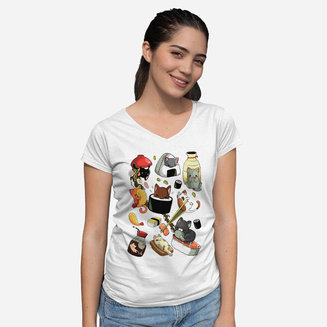 Sushi Kittens-Womens-V-Neck-Tee-Vallina84