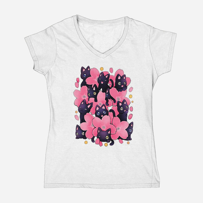 Sakura Cats-Womens-V-Neck-Tee-Vallina84