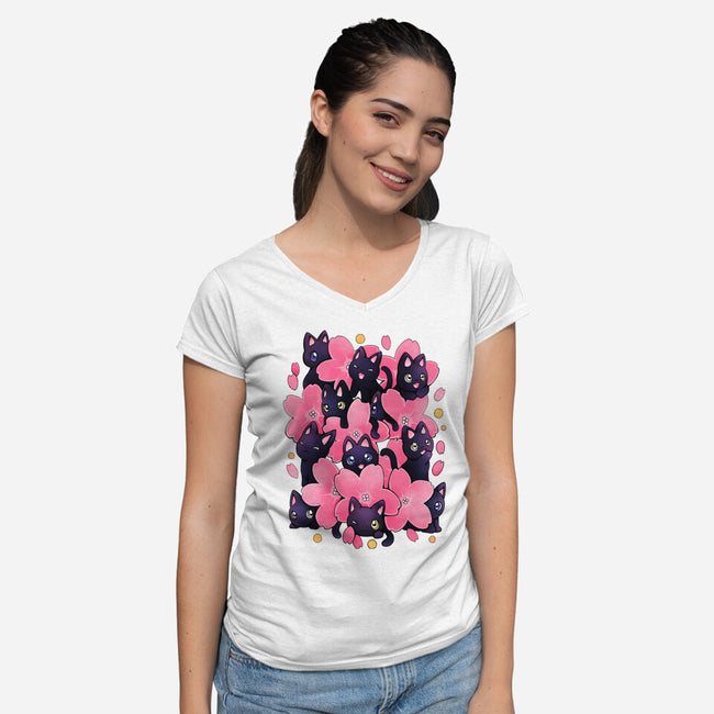 Sakura Cats-Womens-V-Neck-Tee-Vallina84