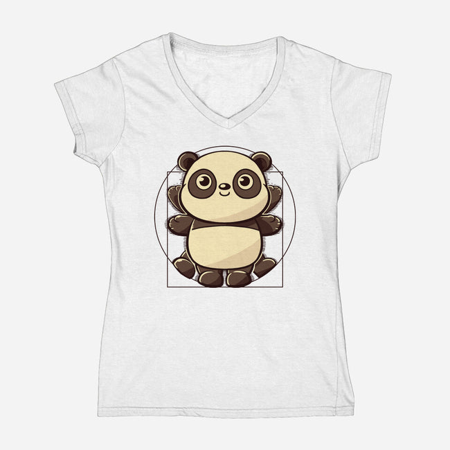 Vitruvian Panda-Womens-V-Neck-Tee-koalastudio