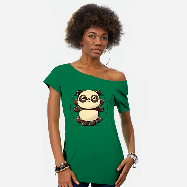 Vitruvian Panda-Womens-Off Shoulder-Tee-koalastudio