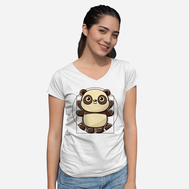 Vitruvian Panda-Womens-V-Neck-Tee-koalastudio