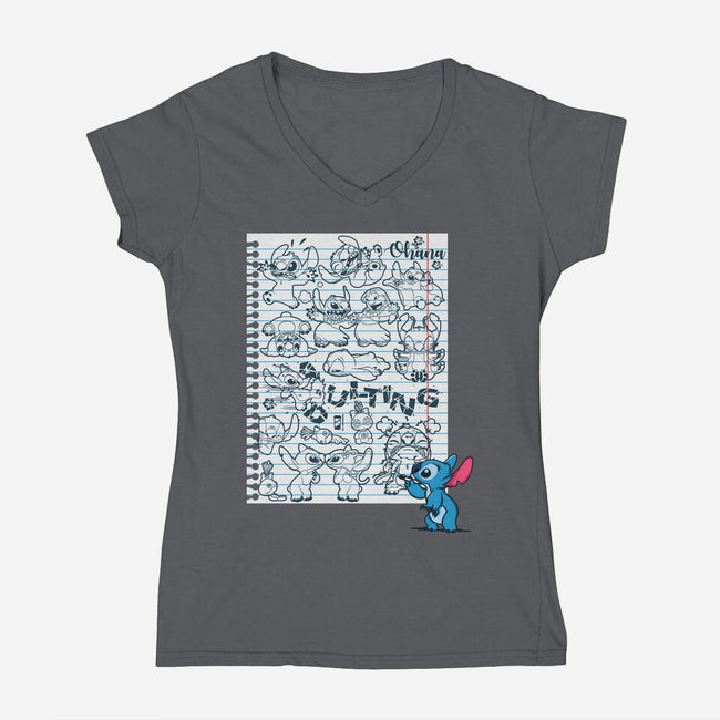 Doodle Alien-Womens-V-Neck-Tee-Xentee