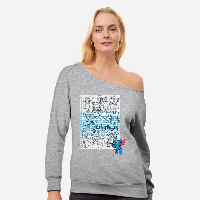 Doodle Alien-Womens-Off Shoulder-Sweatshirt-Xentee