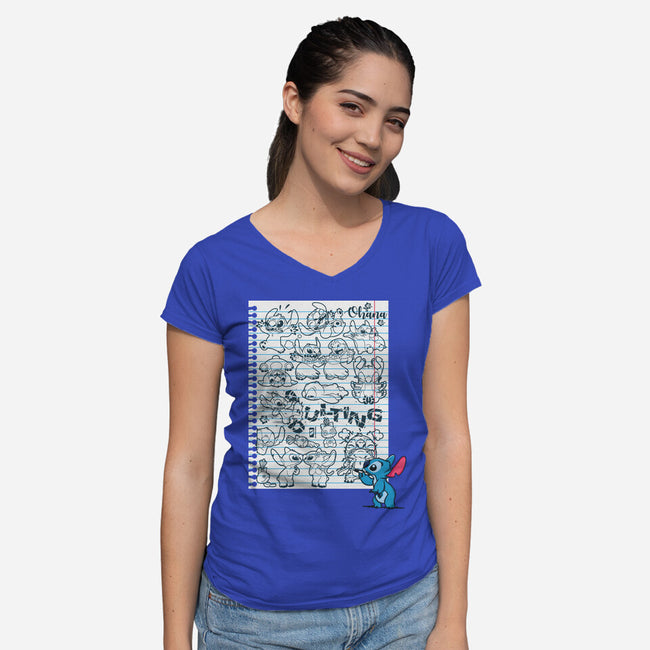 Doodle Alien-Womens-V-Neck-Tee-Xentee