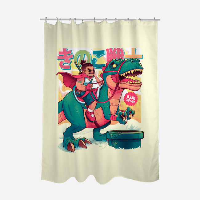 Mushrrom Warrior And Dinosaur-None-Polyester-Shower Curtain-Bruno Mota