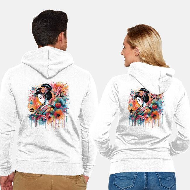 Geiko Watercolor-Unisex-Zip-Up-Sweatshirt-DrMonekers