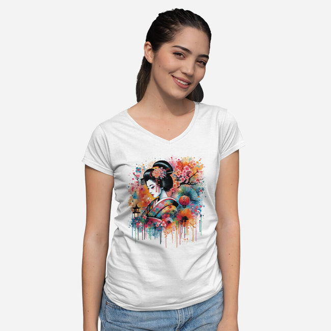 Geiko Watercolor-Womens-V-Neck-Tee-DrMonekers