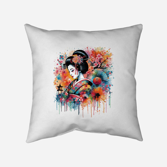 Geiko Watercolor-None-Non-Removable Cover w Insert-Throw Pillow-DrMonekers