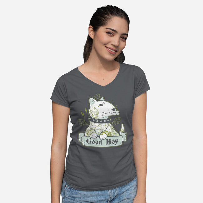 Bull Terrier Tattoo-Womens-V-Neck-Tee-xMorfina