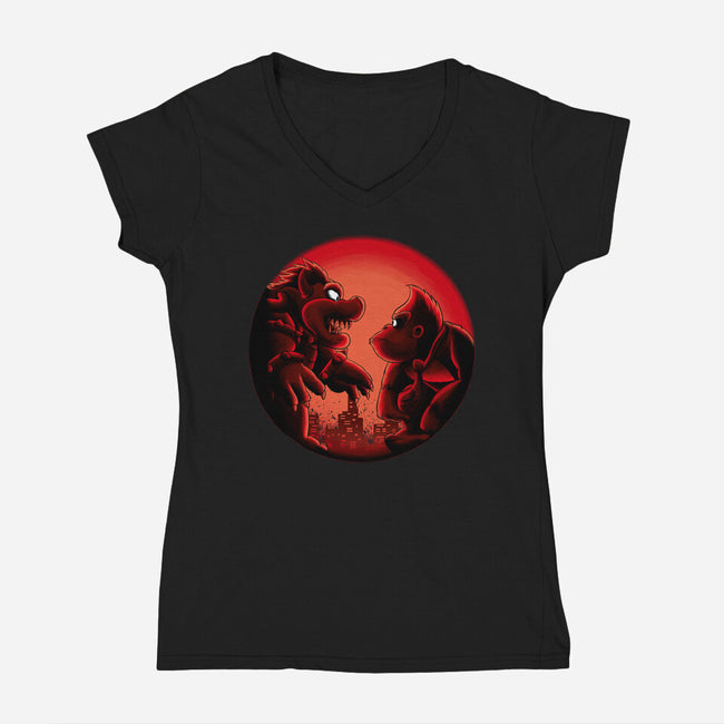 Koopa Vs Kong-Womens-V-Neck-Tee-rmatix