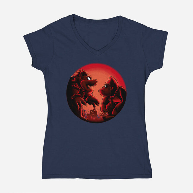 Koopa Vs Kong-Womens-V-Neck-Tee-rmatix