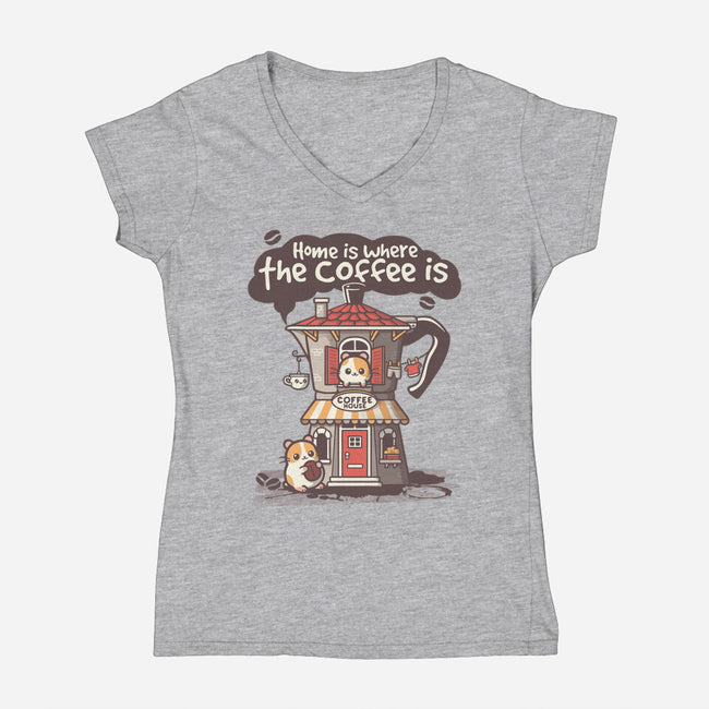 Home Is Where The Coffee Is-Womens-V-Neck-Tee-NemiMakeit