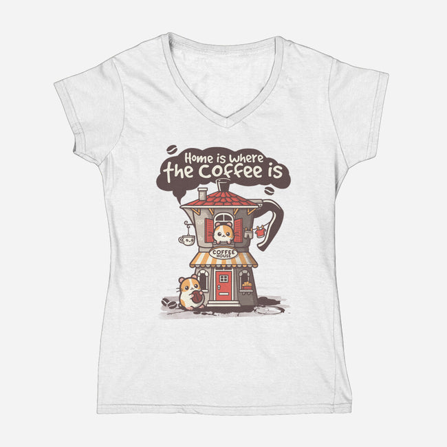 Home Is Where The Coffee Is-Womens-V-Neck-Tee-NemiMakeit