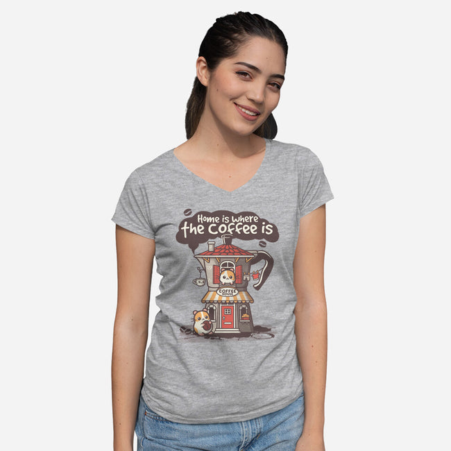 Home Is Where The Coffee Is-Womens-V-Neck-Tee-NemiMakeit