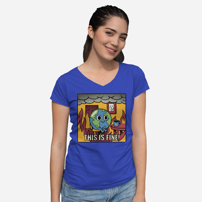 Earth It's Fine Room On Fire-Womens-V-Neck-Tee-tobefonseca