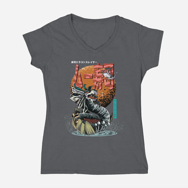 Dragon Sushi Slayer-Womens-V-Neck-Tee-Kladenko