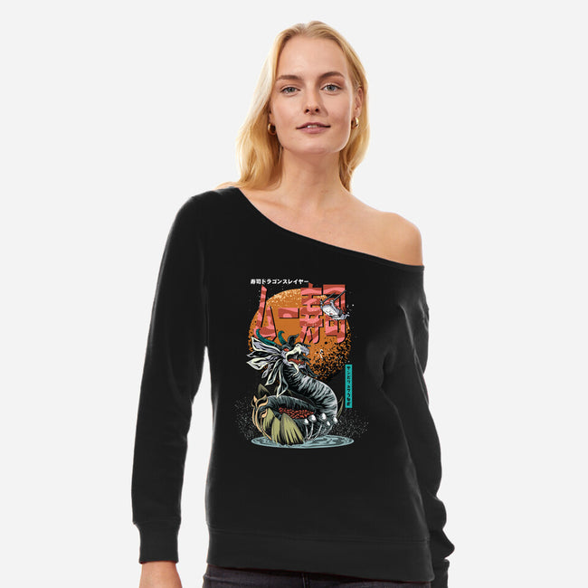 Dragon Sushi Slayer-Womens-Off Shoulder-Sweatshirt-Kladenko