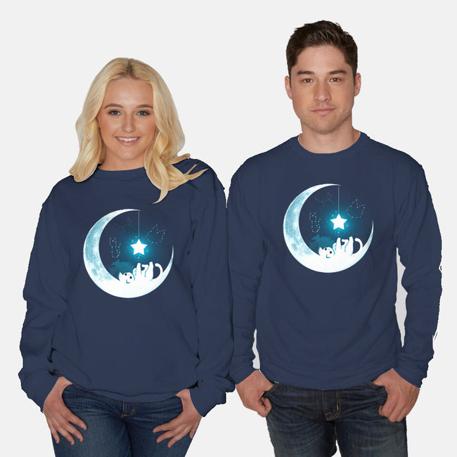 Kitten Moon Night-Unisex-Crew Neck-Sweatshirt-Vallina84