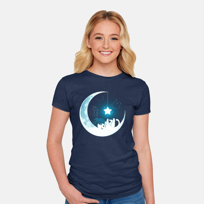 Kitten Moon Night-Womens-Fitted-Tee-Vallina84