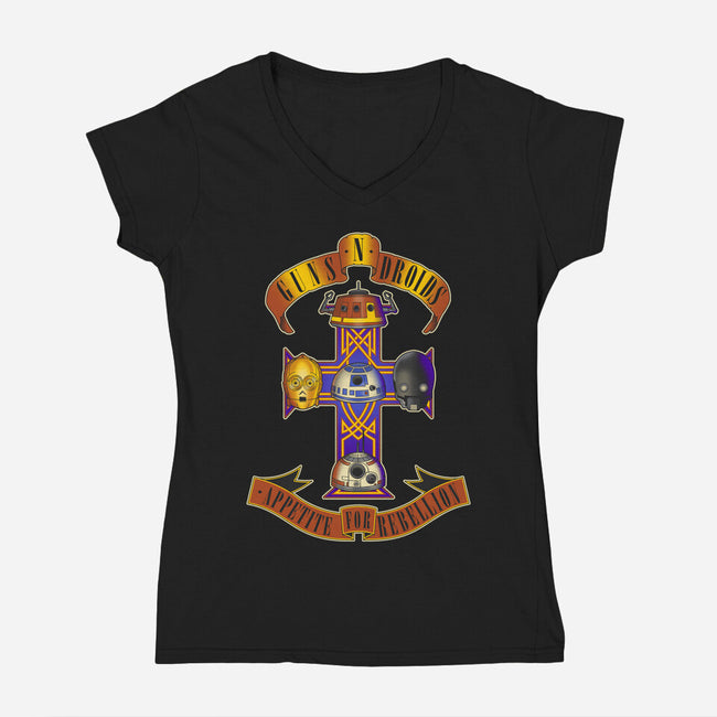 Guns N Droids-Womens-V-Neck-Tee-retrodivision