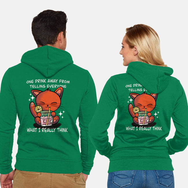 One Drink Away-Unisex-Zip-Up-Sweatshirt-fanfabio