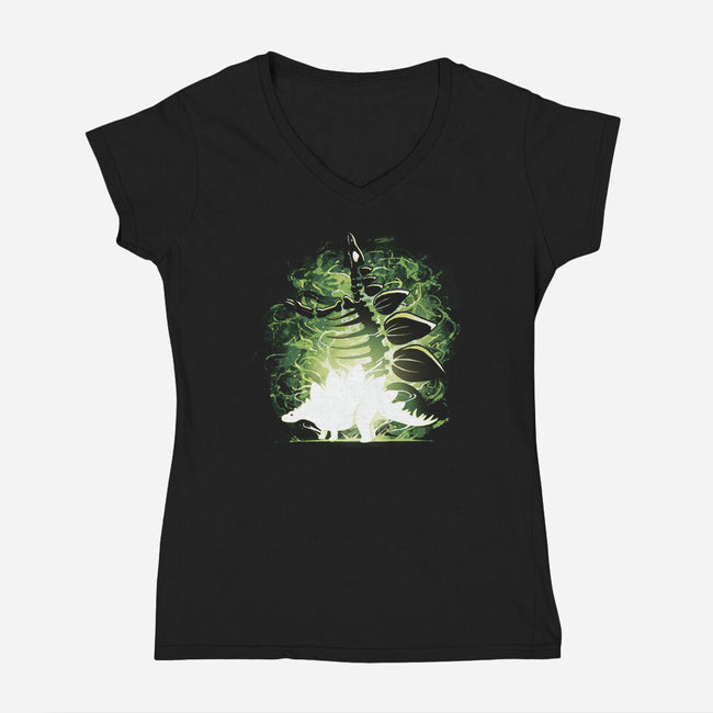 Stegosaurus Fossil-Womens-V-Neck-Tee-Vallina84