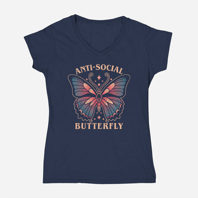 Anti-Social Butterfly-Womens-V-Neck-Tee-fanfreak1