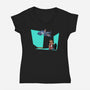 Alien And Girl-Womens-V-Neck-Tee-zascanauta