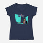 Alien And Girl-Womens-V-Neck-Tee-zascanauta