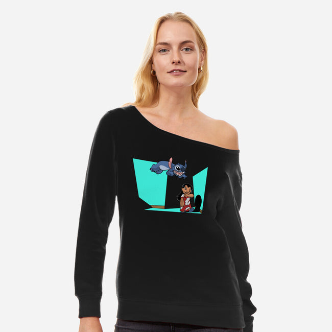 Alien And Girl-Womens-Off Shoulder-Sweatshirt-zascanauta
