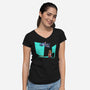 Alien And Girl-Womens-V-Neck-Tee-zascanauta