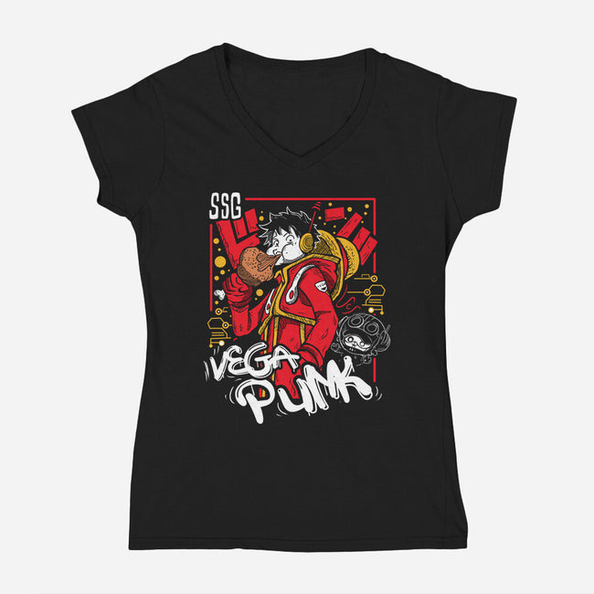 Vegapunk Pirate King-Womens-V-Neck-Tee-constantine2454