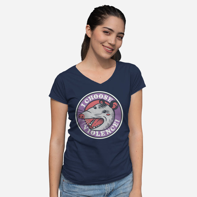 I Choose Violence Opossum-Womens-V-Neck-Tee-tobefonseca