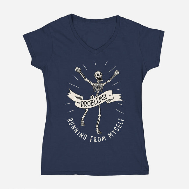 Running From Myself Skeleton-Womens-V-Neck-Tee-tobefonseca