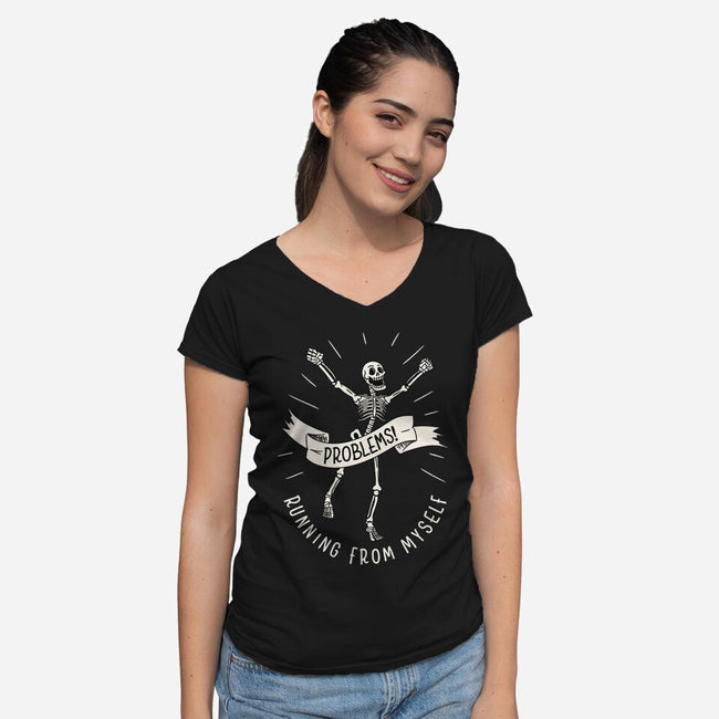 Running From Myself Skeleton-Womens-V-Neck-Tee-tobefonseca