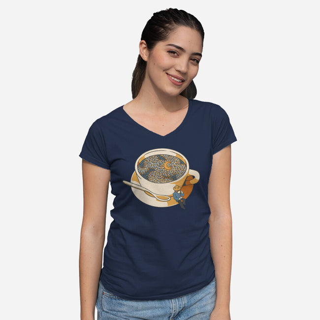 Starry Night Coffee-Womens-V-Neck-Tee-tobefonseca