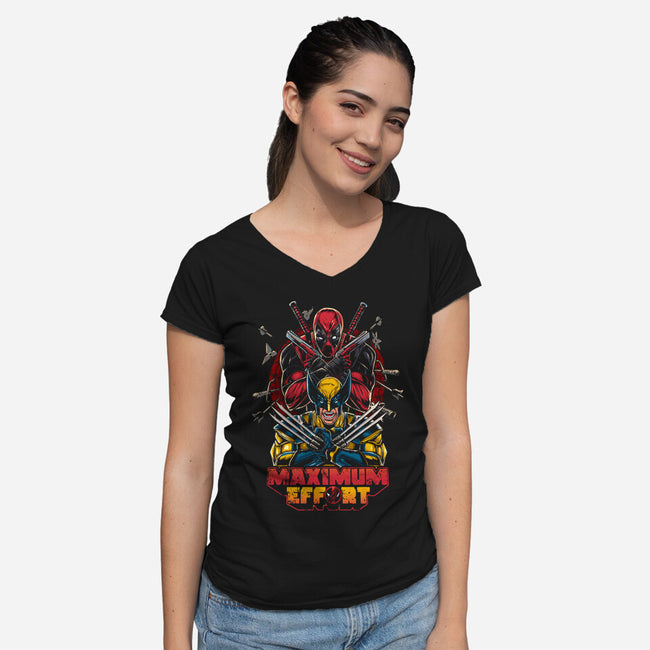 Maximum Effort Friends-Womens-V-Neck-Tee-Knegosfield