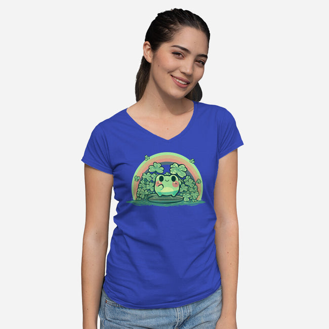 Lucky Little Frog-Womens-V-Neck-Tee-TechraNova