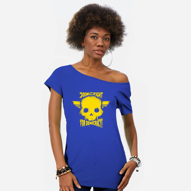 Join The Fight Democracy-Womens-Off Shoulder-Tee-rocketman_art