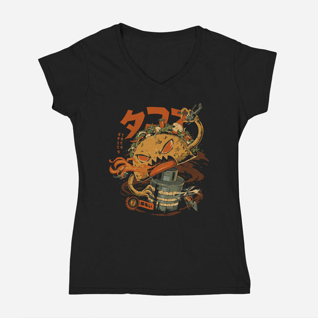 Spicy Taco Attack-Womens-V-Neck-Tee-ilustrata