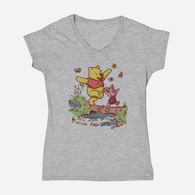 A Stroll In The Woods-Womens-V-Neck-Tee-Xentee