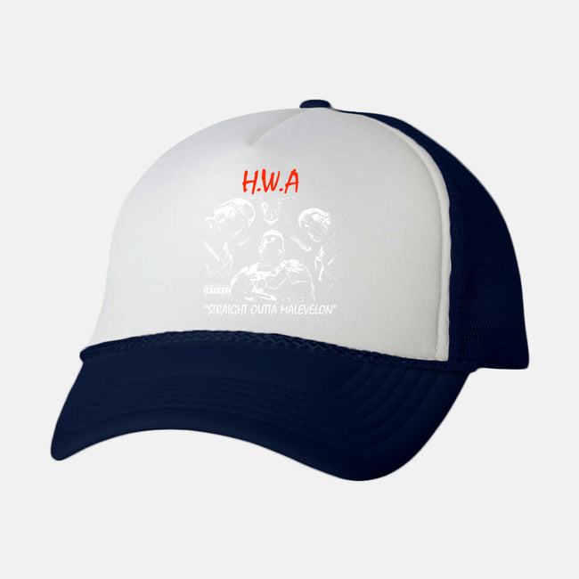 HWA Straight Outta Malevelon-Unisex-Trucker-Hat-rocketman_art