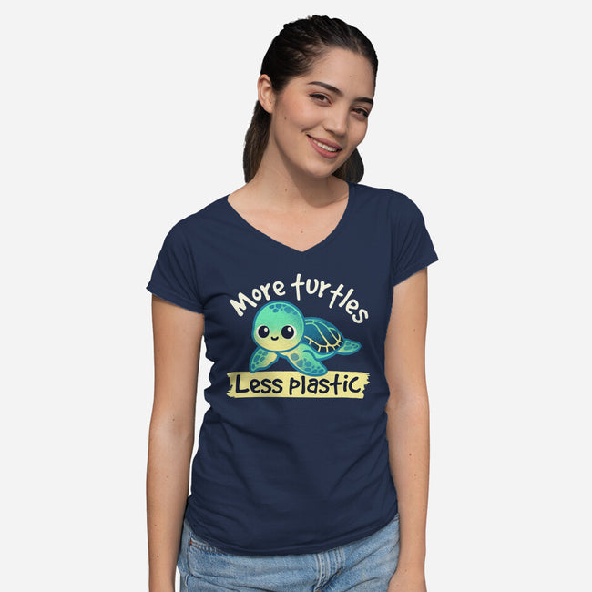 More Turtles Less Plastic-Womens-V-Neck-Tee-NemiMakeit