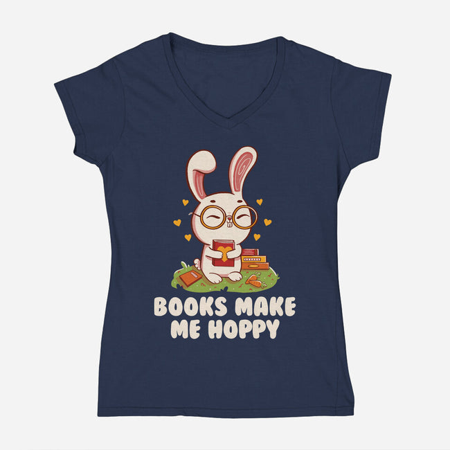 Books Make Me Hoppy-Womens-V-Neck-Tee-tobefonseca